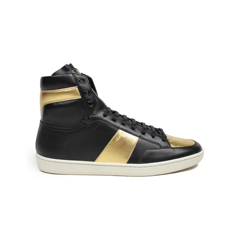 SAINT LAURENT PARIS High-Top Stylish Skateboarding Shoes Men's Black Gold-1