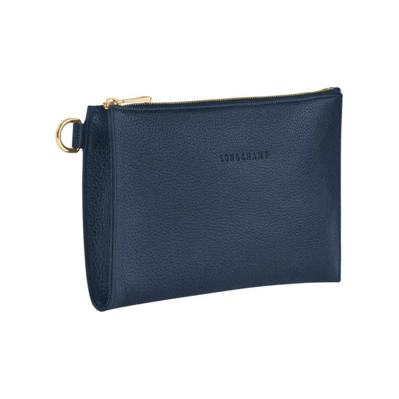 LONGCHAMP Le Foulonné Cow Leather Clutch Women's Blue-1