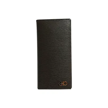 FERRAGAMO GANCINI Cow Leather Card Holder Wallet Men's Gray