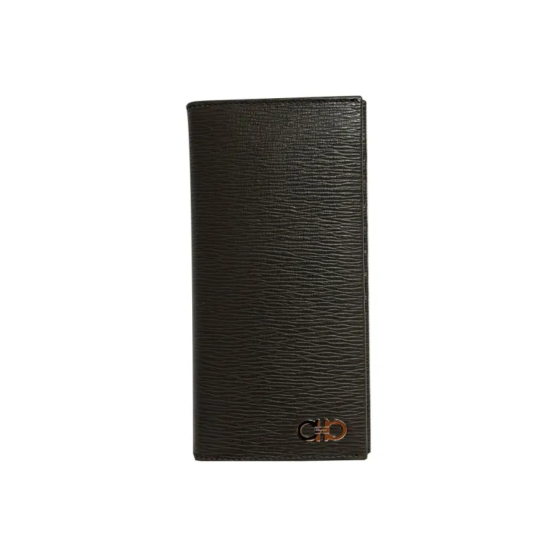 FERRAGAMO GANCINI Cow Leather Card Holder Wallet Men's Gray-0