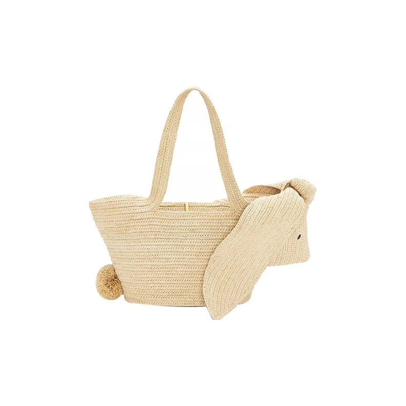 LOEWE Raffia Fiber Cow Leather Patchwork Handbag Small Size Women's Original-2