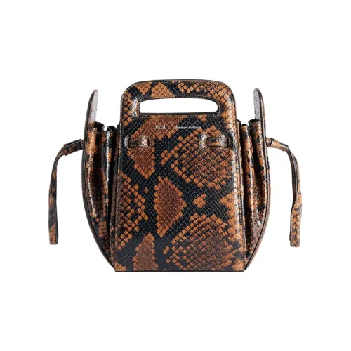 AMIPARIS Python Pattern Embossed Leather Bucket Trunk Bag Shoulder Bag Crossbody Bag Handbag Women's Brown