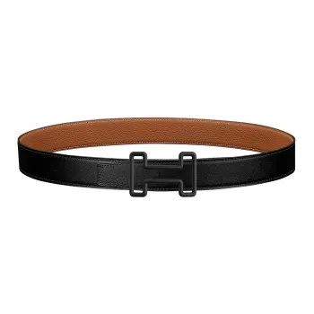 HERMES Comfortable Black Buckle Togo Calfskin Double-Sided Leather Waist Belt Men's Black/Brown Width: 3.2cm