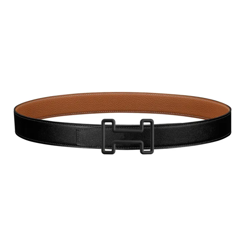 HERMES Comfortable Black Buckle Togo Calfskin Double-Sided Leather Waist Belt Men's Black/Brown Width: 3.2cm-0