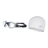 Gray Swim Goggles+White Bubbles Cap