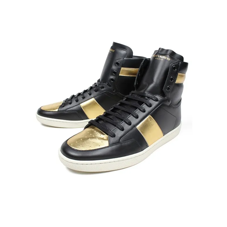 SAINT LAURENT PARIS High-Top Stylish Skateboarding Shoes Men's Black Gold-2