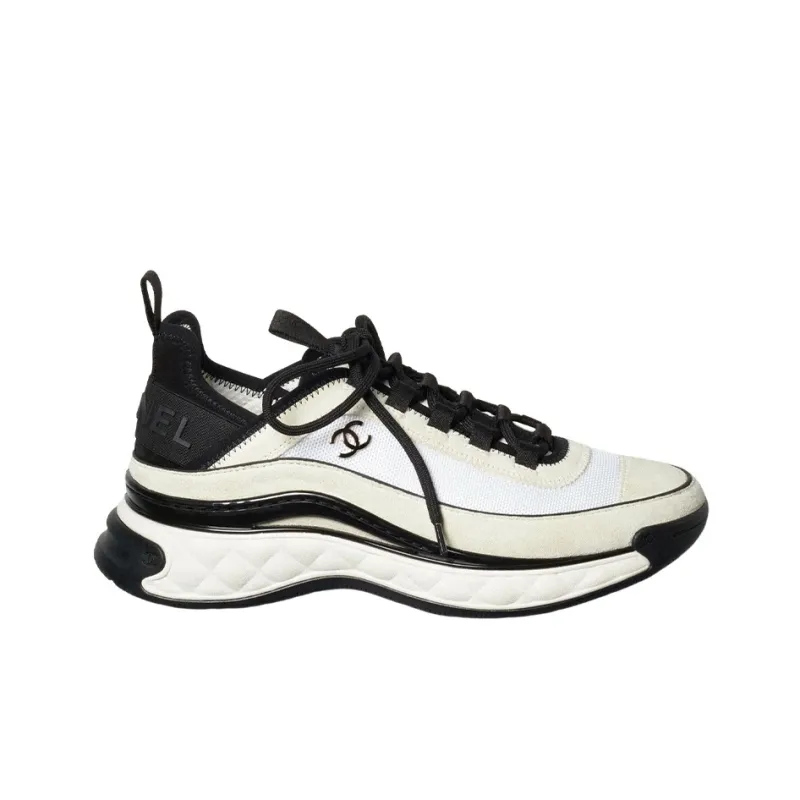 CHANEL Suede Trainer White Black Women's-1