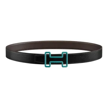 HERMES Tonight Color Green Buckle Togo Calfskin Double-Sided Leather Belt Men's Black Width: 3.2cm