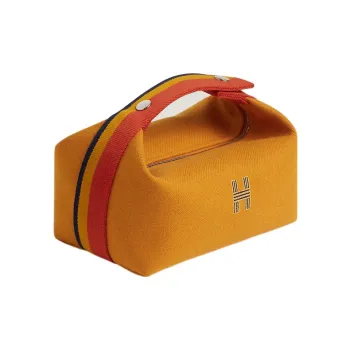 HERMES Bride a Brac Cotton Fabric Travel Bag Travel Storage Bag Handbag Toiletry Bag Small Size Women's Ochre