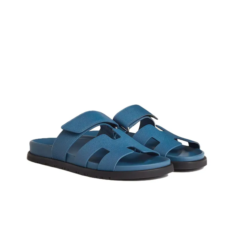 HERMES Chypre Slide Slippers Women's Blue-3