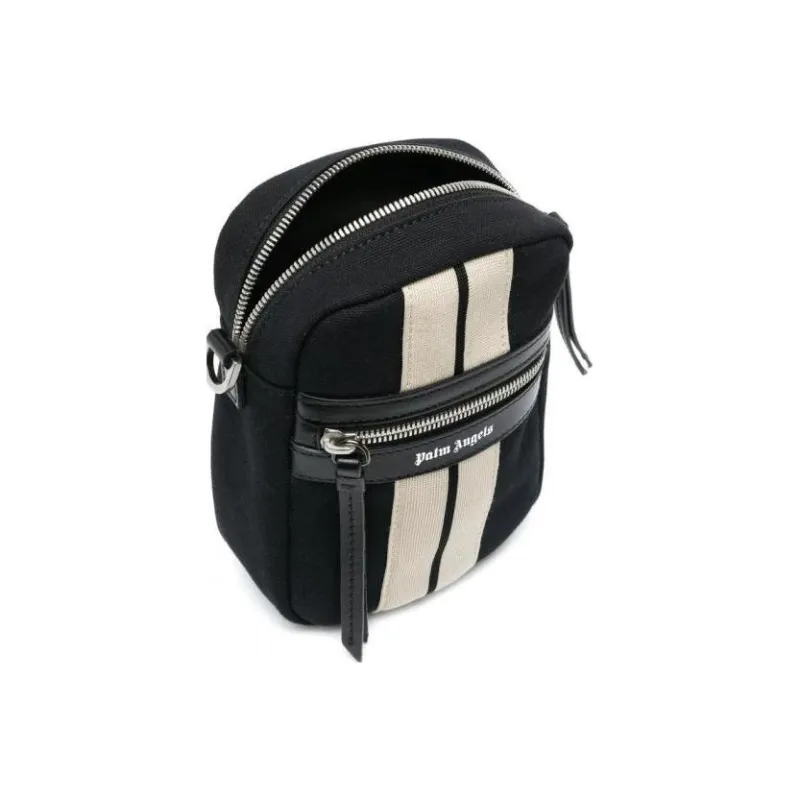 PALM ANGELS Cotton With Leather Shoulder Bag Crossbody Bag Men's Black-1