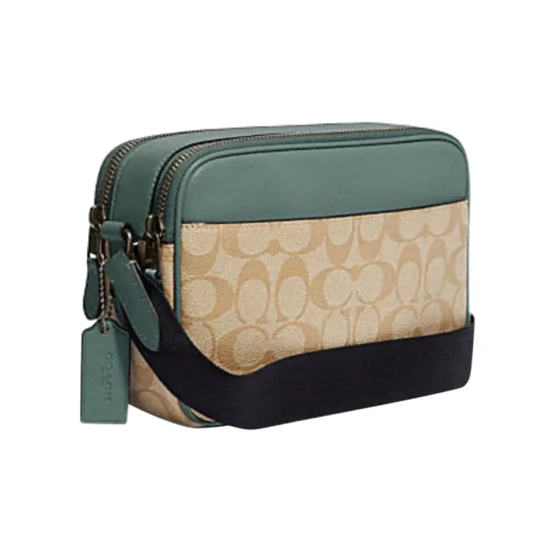 COACH Graham Cow Leather Shoulder Bag, Crossbody Bag Medium Size Men's Khaki & Green-1