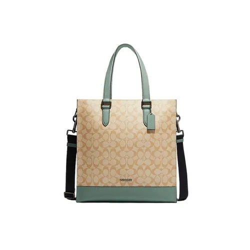 COACH Graham Cow Leather Tote Bag, Shopping Bag, Handbag, Shoulder Bag, Crossbody Bag Large Size Women's Khaki & Green