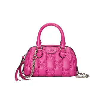 GUCCI Leather Bowling Bag, Portable Crossbody Bag, Shoulder Bag Mini Women's Pink