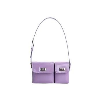 By Far Baby Billy Semi-Patent Leather Cow Leather Handbag Shoulder Bag Small Size Women's Haze Purple