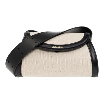 JIL SANDER Cotton Linen Blend With Leather Trim Shoulder Bag, Crossbody Bag Women's Cream/Black