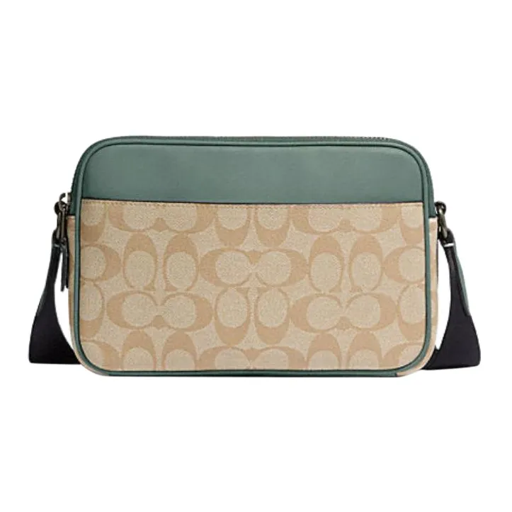 COACH Graham Cow Leather Shoulder Bag, Crossbody Bag Medium Size Men's Khaki & Green-2