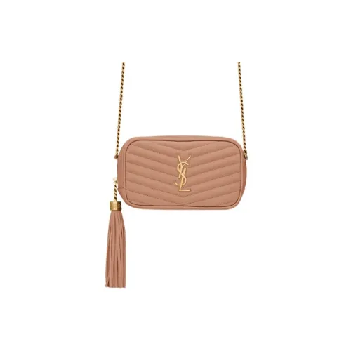 SAINT LAURENT LOU Grained Calfskin Camera Bag, Shoulder Bag, Crossbody Bag Mini Women's Vintage Peach