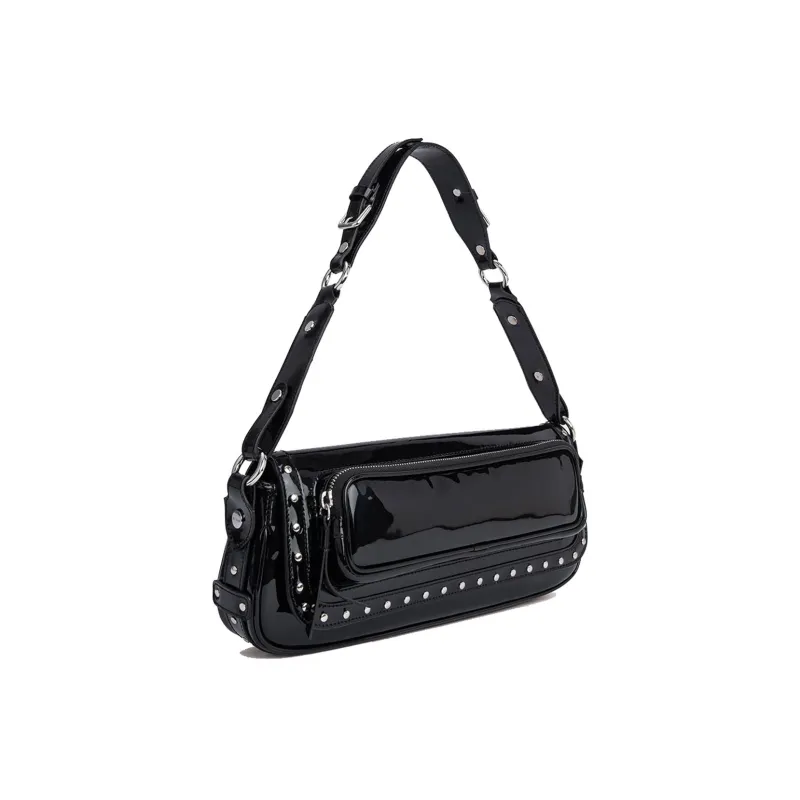 By Far Patent Leather Cow Leather Handbag Shoulder Bag Women's Black-1