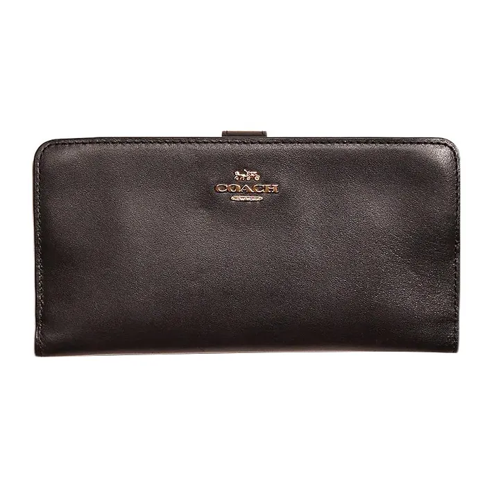 COACH Skinny Wallet Cow Leather Card Holder, Wallet Women's Black-0