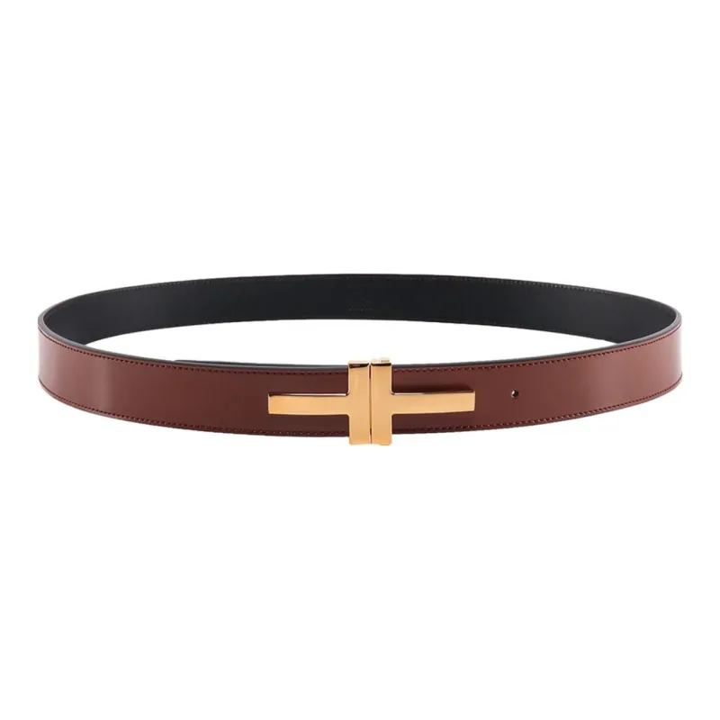 TF Individual Elegant Style Smooth Buckle Belt Men's Brown/Black-0