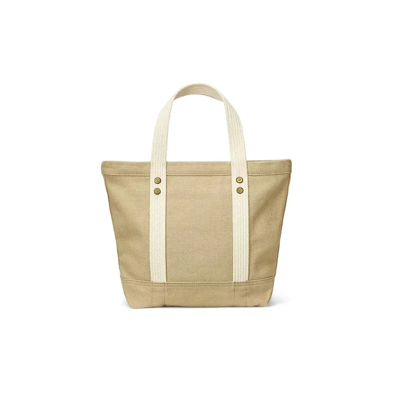 Polo Ralph Lauren Cotton With Leather Decoration Tote Bag Shopping Bag Handbag Small Size Women's Light Brown-2