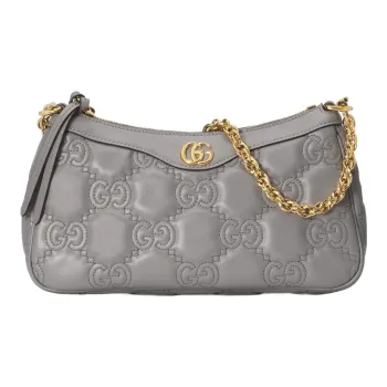 GUCCI GG Matelassé Leather Pochette, Shoulder Bag Shoulder Bag, Handbag Women's Gray
