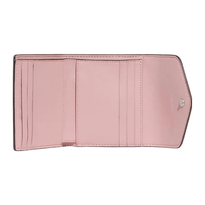 COACH Wyn Canvas With Calfskin Card Holder Wallet Small Size Women's Khaki & Pink-2