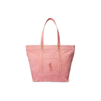 Polo Ralph Lauren Cotton With Leather Decoration Tote Bag Shopping Bag Handbag Medium Size Women's Red