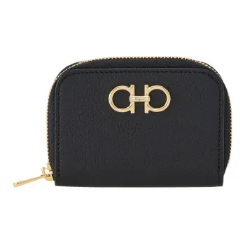 FERRAGAMO GANCINI Calfskin Wallets Card Holders Women's Black