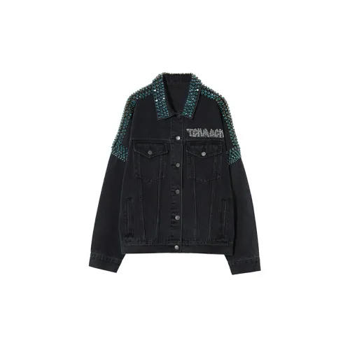 TCH Denim Jackets Unisex Black Background With Blue Logo