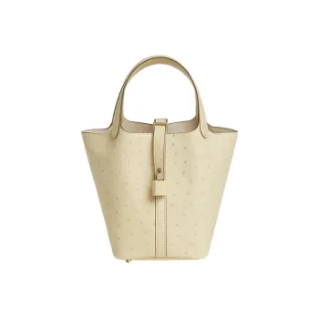 HERMES Picotin Lock Ostrich Leather Basket Bag Handbag Women's Y1 Vanille Vanilla