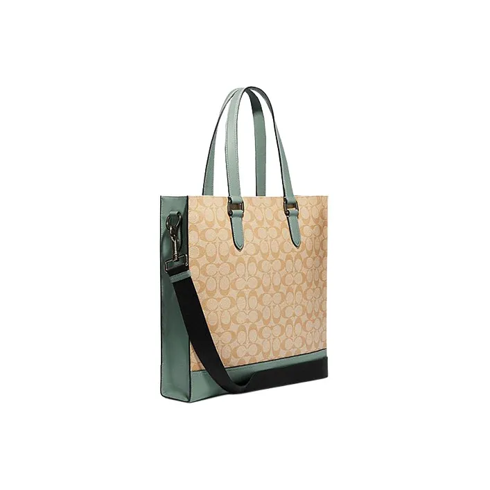 COACH Graham Cow Leather Tote Bag, Shopping Bag, Handbag, Shoulder Bag, Crossbody Bag Tubas Unisex Khaki & Green-1