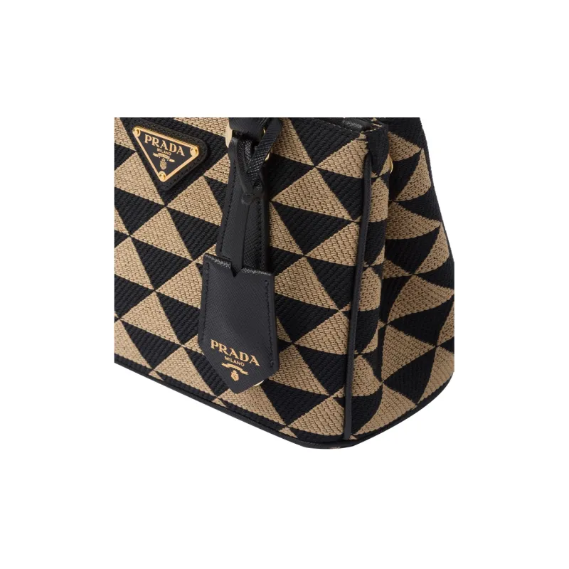 PRADA Galleria Killer Bag Embroidered Fabric With Leather Shoulder Bag Crossbody Bag Handbag Women's Black/Beige Yellow-4