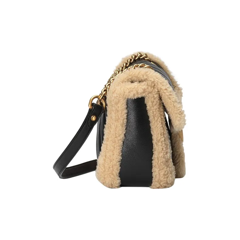 GUCCI GG Marmont Leather And Wool Trim Crossbody Bag Shoulder Bag Small Size Women's Black-3