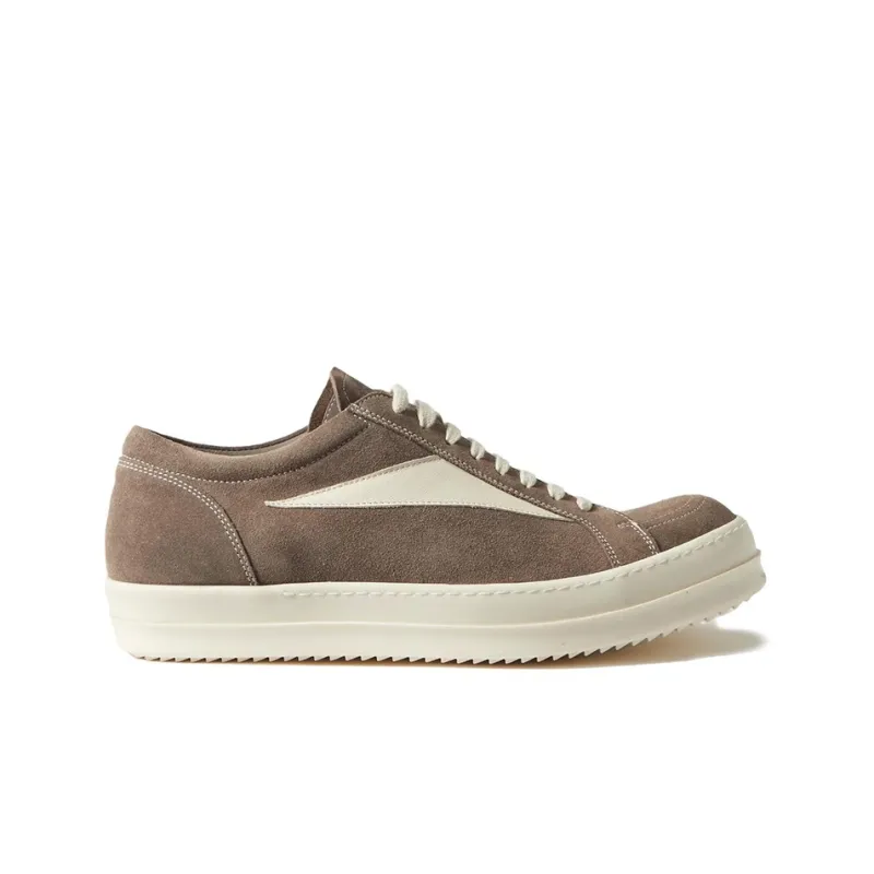 RICK OWENS Vintage Sneaks Velour Suede Dust Grey Milk White-1