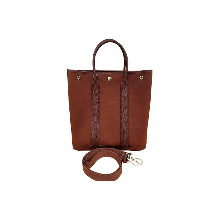 HERMES Garden Party Canvas With Leather Portable One Shoulder Canvas Bag Crossbody Bag Women's Maroon/Burgundy-0