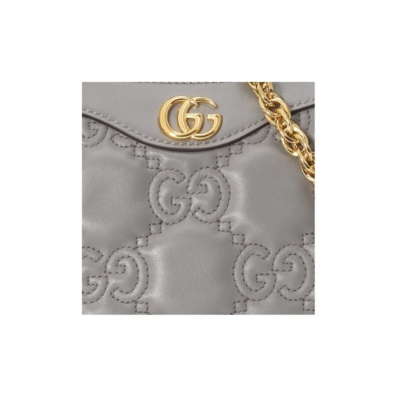 GUCCI GG Matelassé Leather Pochette, Shoulder Bag Shoulder Bag, Handbag Women's Gray-8