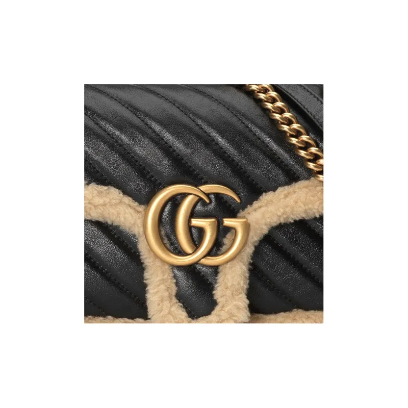 GUCCI GG Marmont Leather And Wool Trim Crossbody Bag Shoulder Bag Small Size Women's Black-8