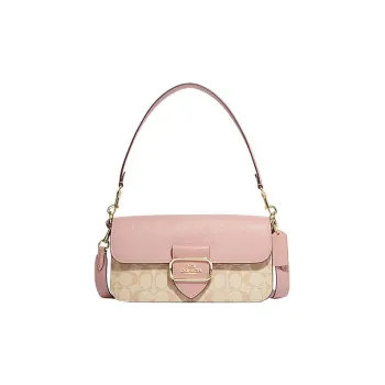 COACH Morgan Canvas With Leather Cow Leather Patchwork Handbag Shoulder Bag Large Size Women's Khaki Monogram & Pink