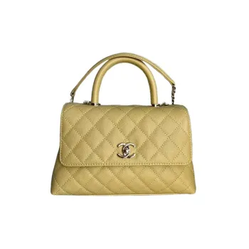 CHANEL Coco Handle Embossed Calfskin Flap Bag Shoulder Bag Handbag Women's Yellow