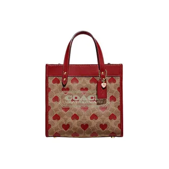 COACH Field With Cow Leather Tote Bag Shopping Bag Shoulder Bag Crossbody Bag Handbag Small Size Women's Brown & Red