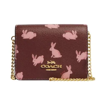 COACH Coated Canvas With Smooth Leather Shoulder Bag, Crossbody Bag, Wallet Mini Women's Burgundy