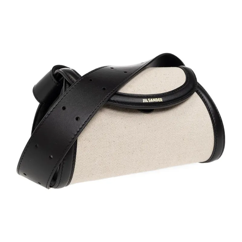 JIL SANDER Cotton Linen Blend With Leather Trim Shoulder Bag, Crossbody Bag Women's Cream/Black-1