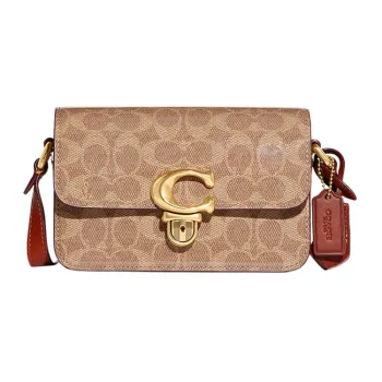 COACH Studio Patent Leather With Calfskin Crossbody Bag, Shoulder Bag Women's Khaki
