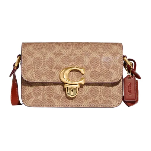 COACH Studio Patent Leather With Calfskin Crossbody Bag, Shoulder Bag Women's Khaki