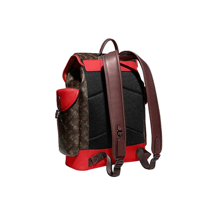 COACH Hitch With Cow Leather Backpack Large Size Men's Brown & Red-1