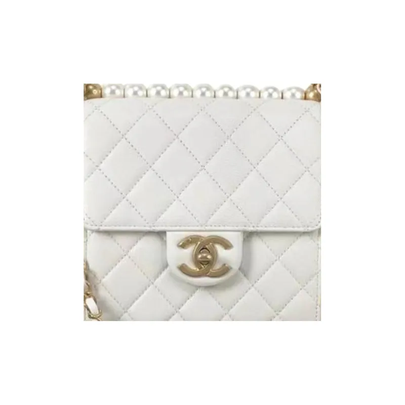 CHANEL Classic Flap CF Leather Shoulder Bag, Crossbody Bag Trumpets Women's White-2
