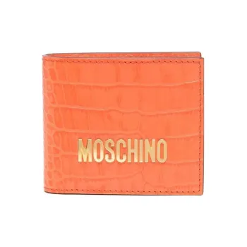 MOSCHINO Leather Card Holder Wallet Men's Orange