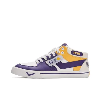 PONY Atop Mid Top Skateboard Shoes Unisex White Purple Yellow
